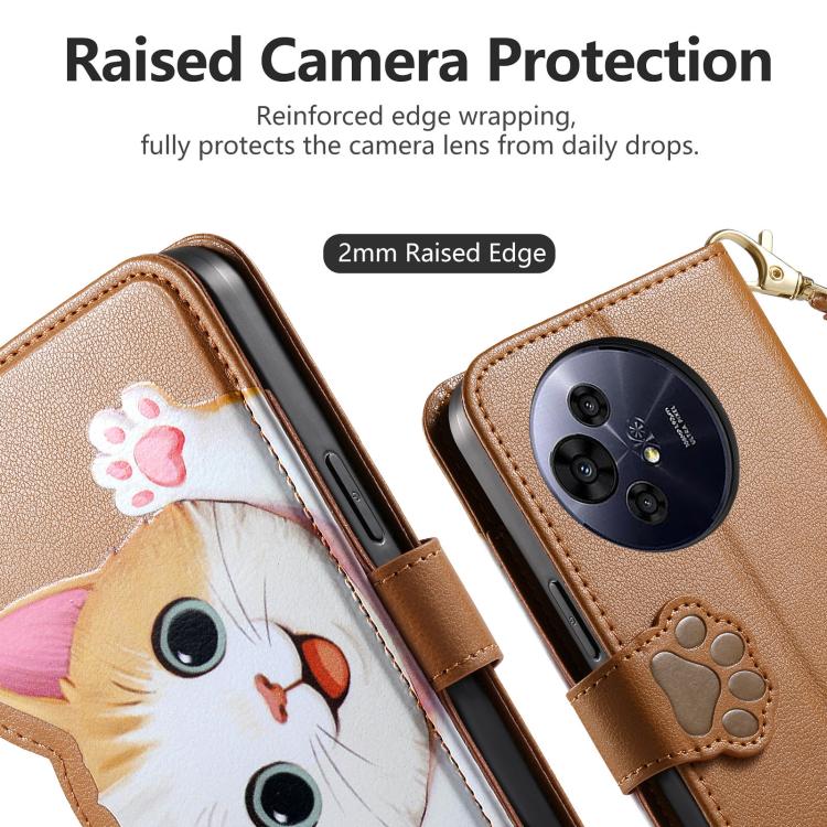 For TCL 50 Pro Nxtpaper 5G Cat-shaped Zipper Wallet Vegan Leather Phone Case with Strap(Brown) - Image 5