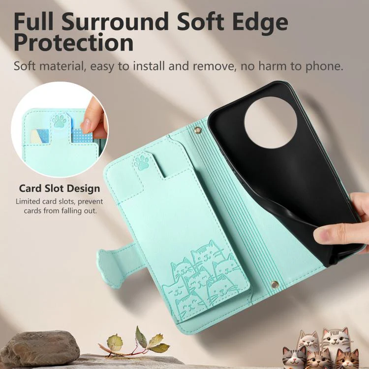For TCL 50 Pro Nxtpaper 5G Cat-shaped Zipper Wallet Vegan Leather Phone Case with Strap(Green) - Image 4