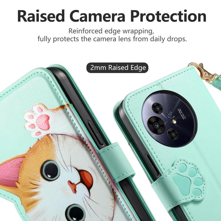 For TCL 50 Pro Nxtpaper 5G Cat-shaped Zipper Wallet Vegan Leather Phone Case with Strap(Green) - Image 5