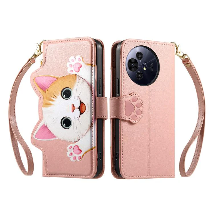 For TCL 50 Pro Nxtpaper 5G Cat-shaped Zipper Wallet Vegan Leather Phone Case with Strap(Pink) - Image 2