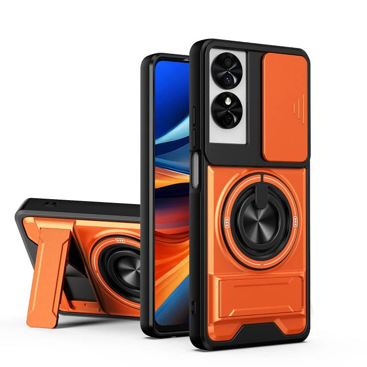 For TCL 50 SE Lens Sliding Window Multifunctional Magnetic Shockproof Phone Case(Orange)