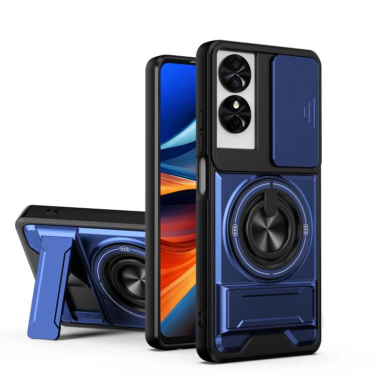 For TCL 50 SE Lens Sliding Window Multifunctional Magnetic Shockproof Phone Case(Royal Blue)