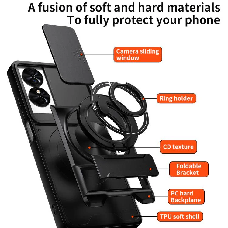 For TCL 50 SE Lens Sliding Window Multifunctional Magnetic Shockproof Phone Case(Royal Blue) - Image 3