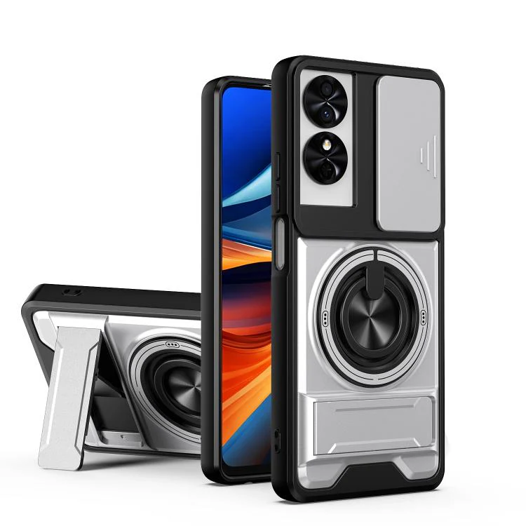 For TCL 50 SE Lens Sliding Window Multifunctional Magnetic Shockproof Phone Case(Titanium Gray)
