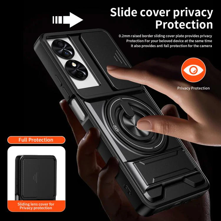 For TCL 50 SE Lens Sliding Window Multifunctional Magnetic Shockproof Phone Case(Titanium Gray) - Image 7