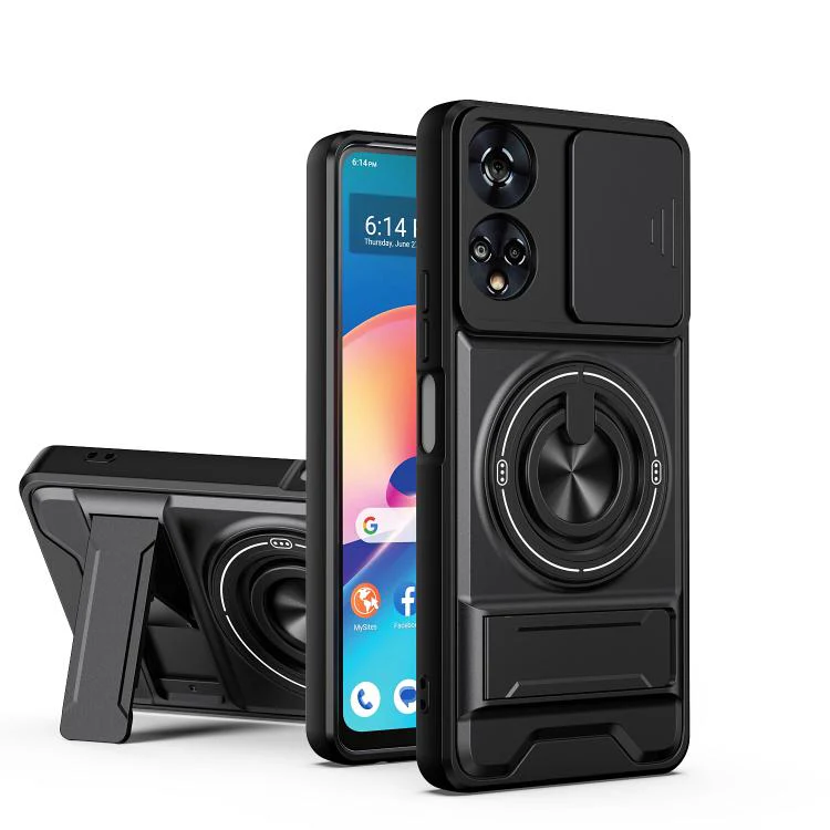 For TCL 50 XE 5G Lens Sliding Window Multifunctional Magnetic Shockproof Phone Case(Black)
