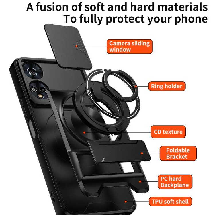 For TCL 50 XE 5G Lens Sliding Window Multifunctional Magnetic Shockproof Phone Case(Black) - Image 3