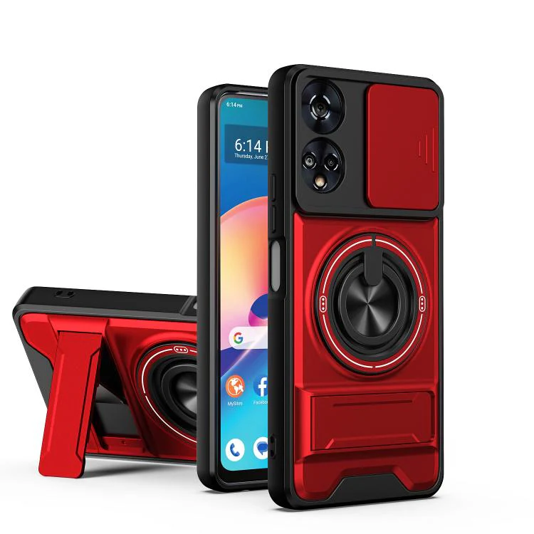 For TCL 50 XE 5G Lens Sliding Window Multifunctional Magnetic Shockproof Phone Case(Red)