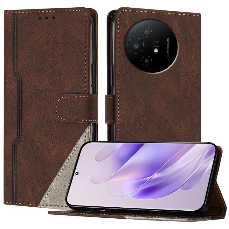 For TCL 50 XL Color Matching Buckle Clasp Vegan Leather Phone Case(Brown)
