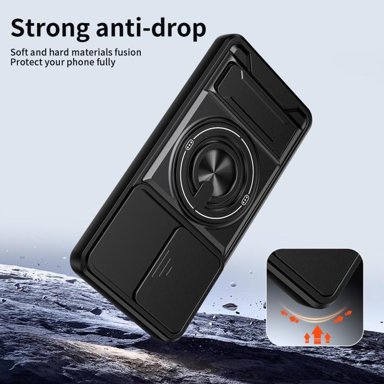 For TCL 501 4G Lens Sliding Window Multifunctional Magnetic Shockproof Phone Case(Black) - Image 4