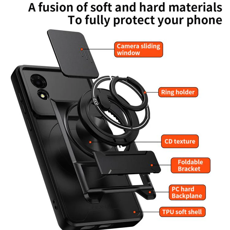 For TCL 501 4G Lens Sliding Window Multifunctional Magnetic Shockproof Phone Case(Orange) - Image 3