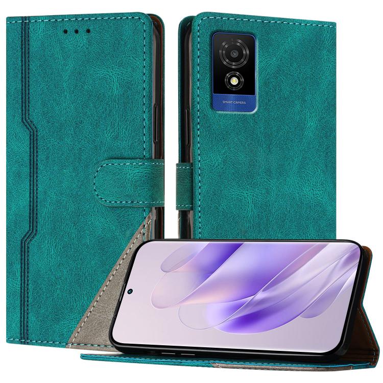 For TCL 501 Color Matching Buckle Clasp Vegan Leather Phone Case(Green)