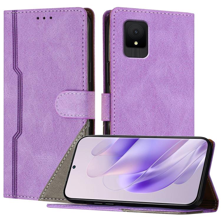 For TCL 502 Color Matching Buckle Clasp Vegan Leather Phone Case(Purple)