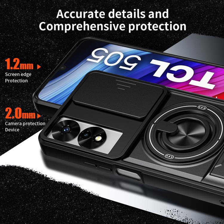 For TCL 505 4G Lens Sliding Window Multifunctional Magnetic Shockproof Phone Case(Black) - Image 6