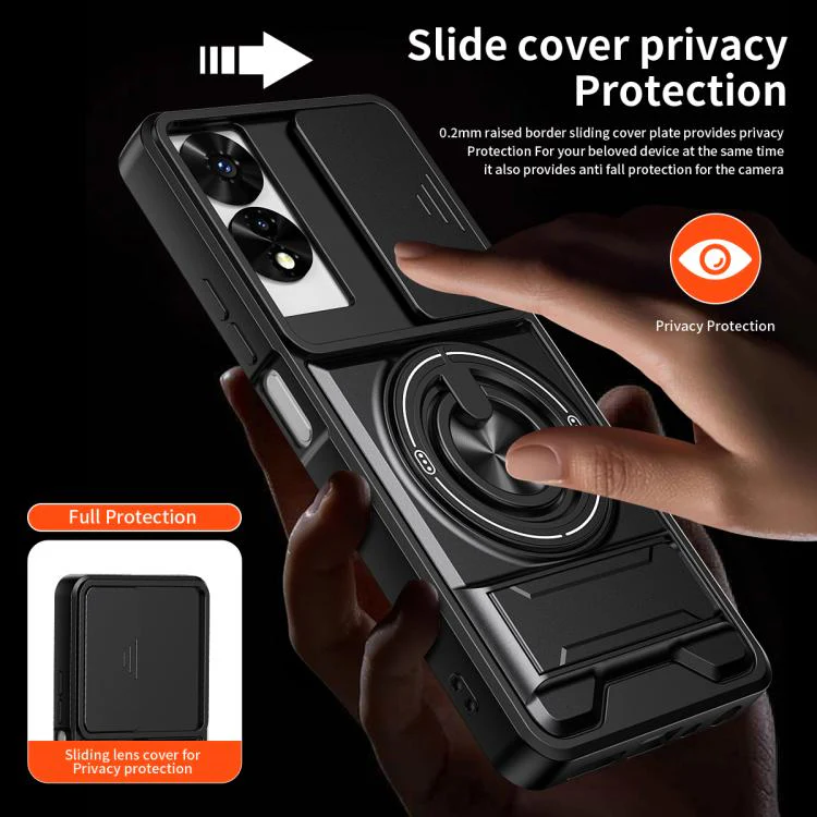 For TCL 505 4G Lens Sliding Window Multifunctional Magnetic Shockproof Phone Case(Black) - Image 7