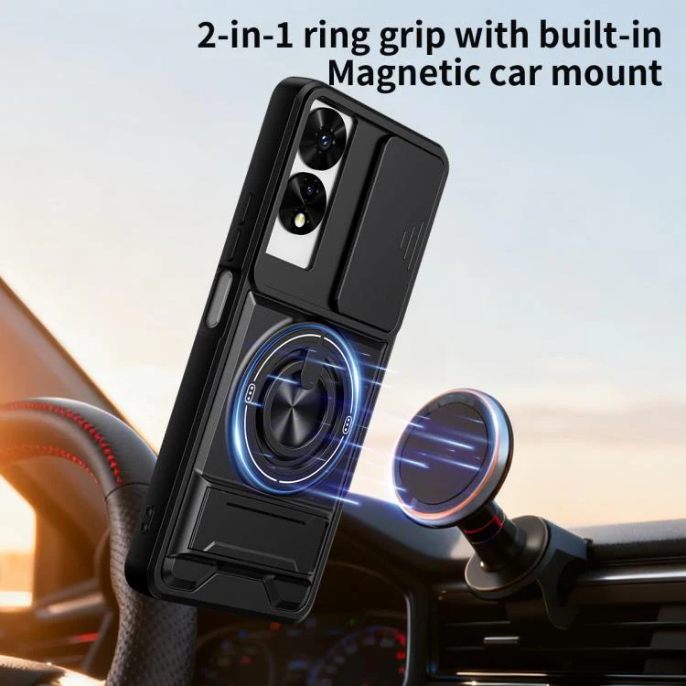 For TCL 505 4G Lens Sliding Window Multifunctional Magnetic Shockproof Phone Case(Black) - Image 8