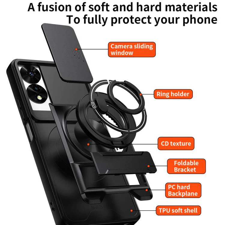 For TCL 505 4G Lens Sliding Window Multifunctional Magnetic Shockproof Phone Case(Titanium Gray) - Image 3