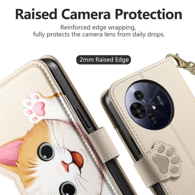 For TCL 60 SE Nxtpaper Cat-shaped Zipper Wallet Vegan Leather Phone Case with Strap(Beige) - Image 5