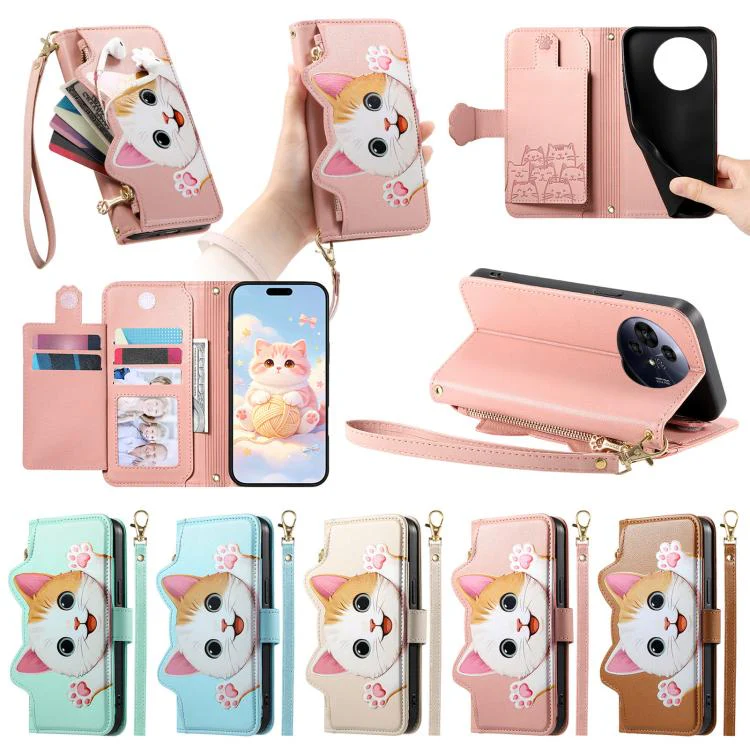 For TCL 60 SE Nxtpaper Cat-shaped Zipper Wallet Vegan Leather Phone Case with Strap(Blue) - Image 8