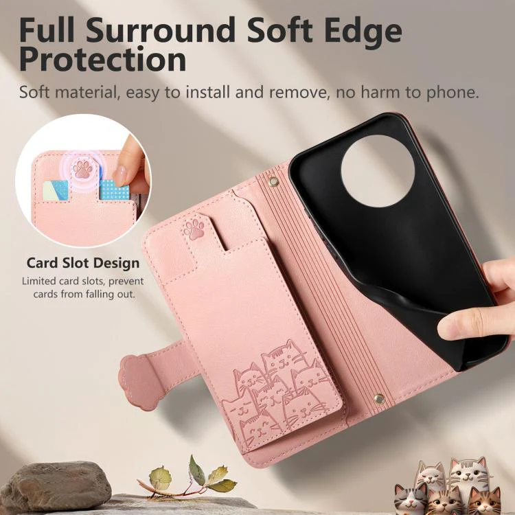 For TCL 60 SE Nxtpaper Cat-shaped Zipper Wallet Vegan Leather Phone Case with Strap(Pink) - Image 4
