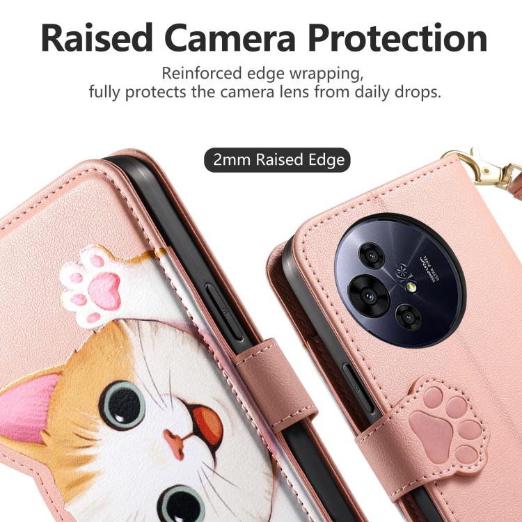 For TCL 60 SE Nxtpaper Cat-shaped Zipper Wallet Vegan Leather Phone Case with Strap(Pink) - Image 5