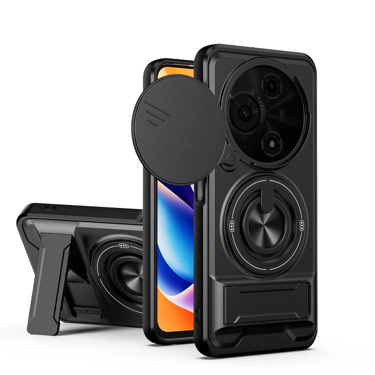 For TCL 605 4G Lens Sliding Window Multifunctional Magnetic Shockproof Phone Case(Black)
