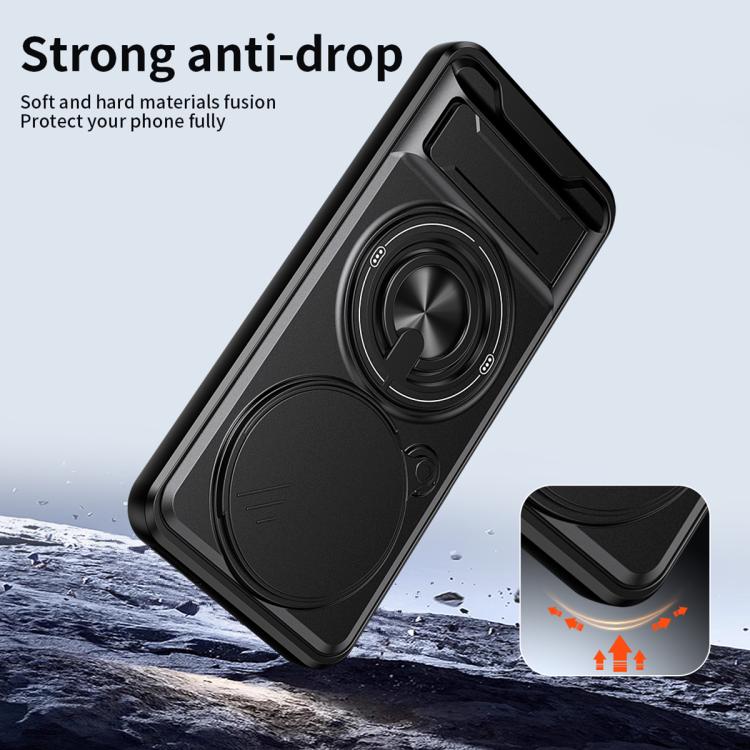 For TCL 605 4G Lens Sliding Window Multifunctional Magnetic Shockproof Phone Case(Black) - Image 4