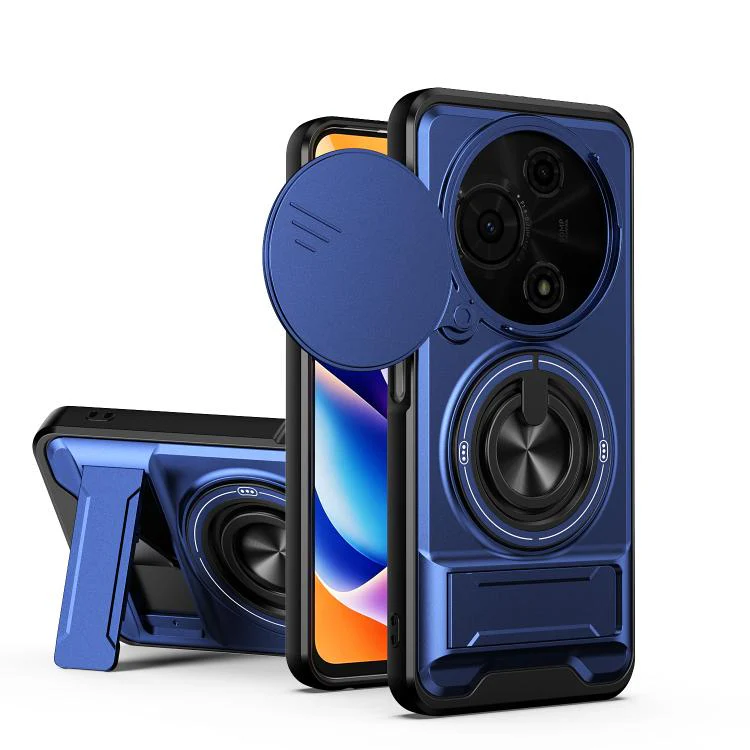 For TCL 605 4G Lens Sliding Window Multifunctional Magnetic Shockproof Phone Case(Royal Blue)
