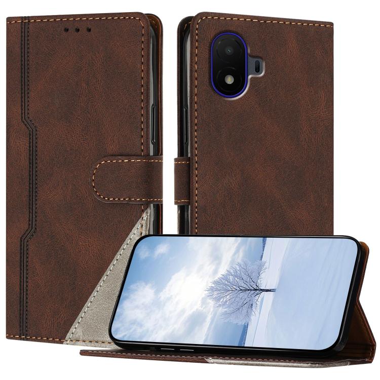 For TCL K70 SE Color Matching Buckle Clasp Vegan Leather Phone Case(Brown)