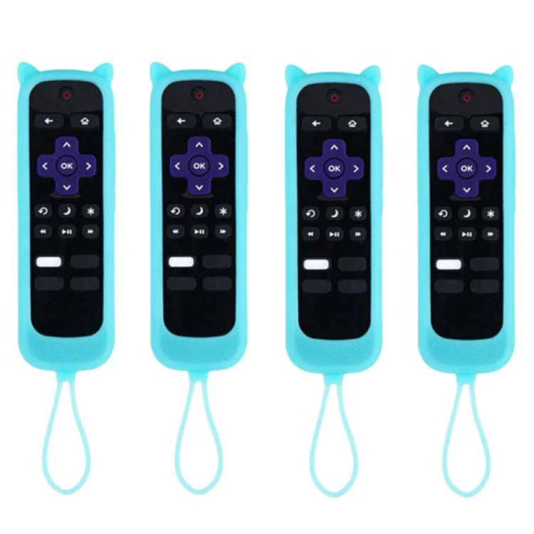 For TCL Roku TV Remote XDcase 4pcs Cute Cat Ears Silicone Protective Case with Mini Strap(Luminous Blue)