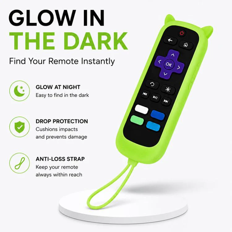 For TCL Roku TV Remote XDcase 4pcs Cute Cat Ears Silicone Protective Case with Mini Strap(Luminous Blue) - Image 3