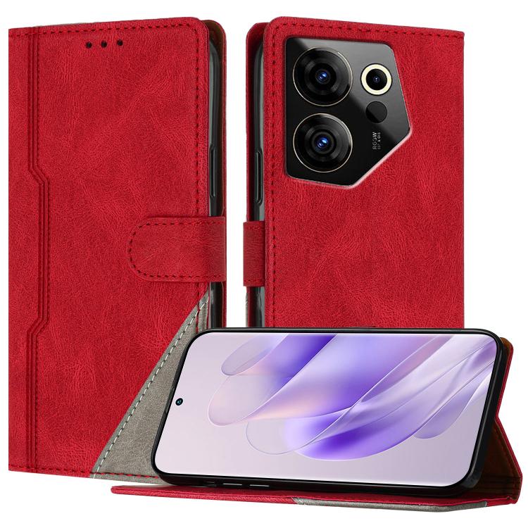 For Tecno Camon 20 Premier Color Matching Buckle Clasp Vegan Leather Phone Case(Red)
