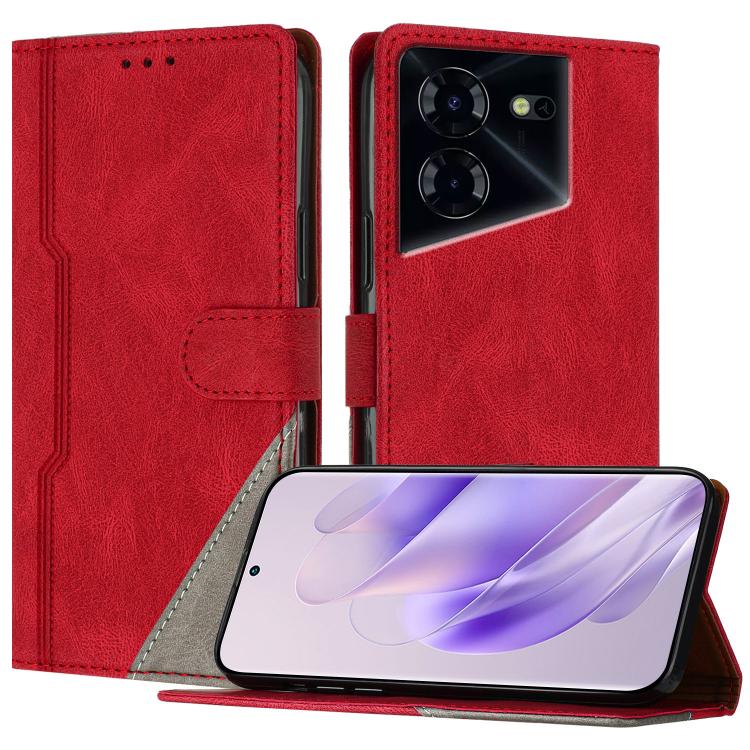 For Tecno Pova 5 Color Matching Buckle Clasp Vegan Leather Phone Case(Red)