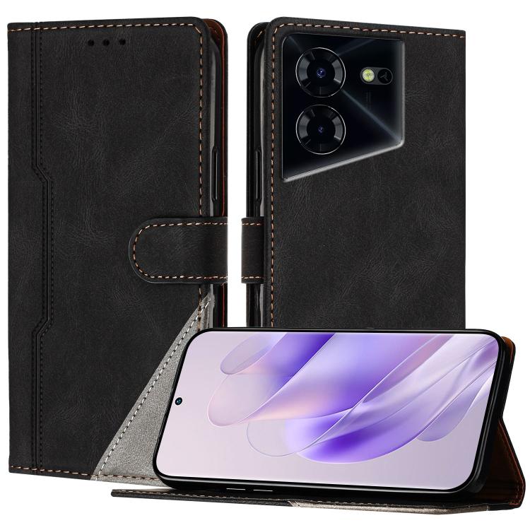 For Tecno Pova 5 Pro Color Matching Buckle Clasp Vegan Leather Phone Case(Black)