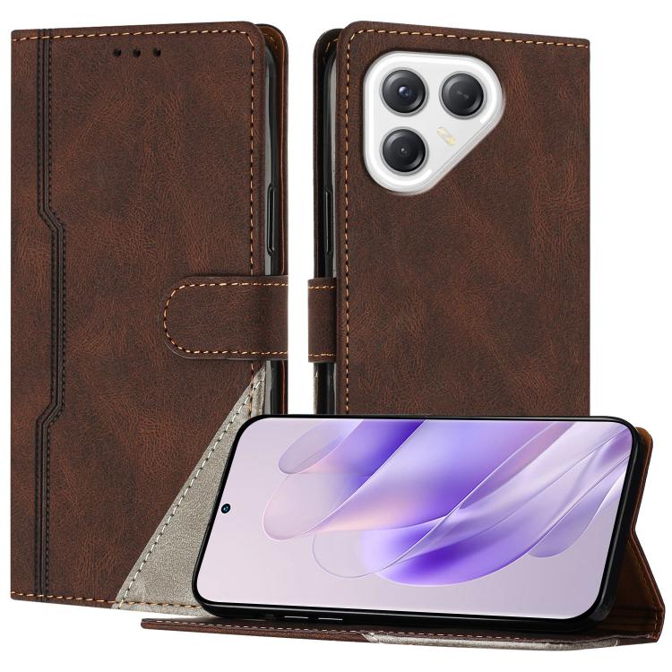 For Tecno Pova 7 4G Color Matching Buckle Clasp Vegan Leather Phone Case(Brown)