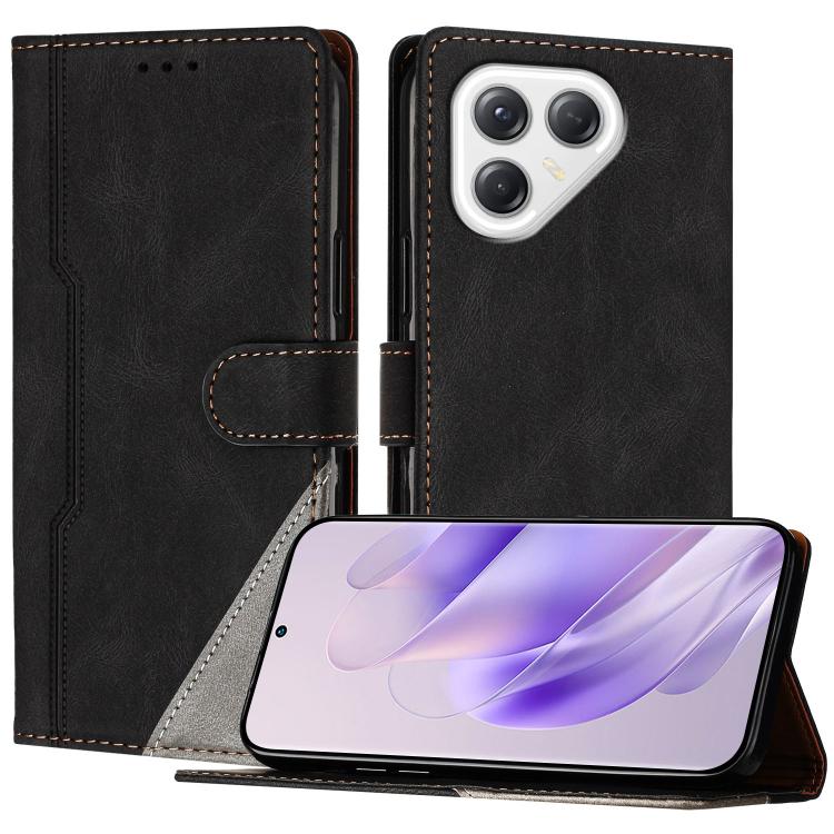 For Tecno Pova 7 5G Color Matching Buckle Clasp Vegan Leather Phone Case(Black)