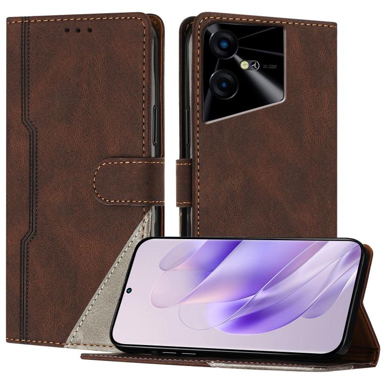 For Tecno Pova Neo 3 Color Matching Buckle Clasp Vegan Leather Phone Case(Brown)