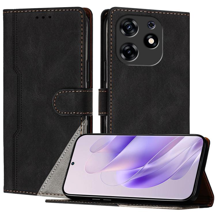 For Tecno Spark 10 Pro Color Matching Buckle Clasp Vegan Leather Phone Case(Black)