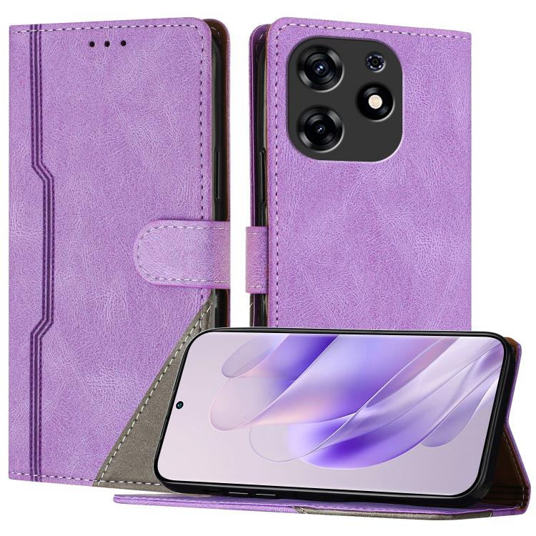 For Tecno Spark 10 Pro Color Matching Buckle Clasp Vegan Leather Phone Case(Purple)