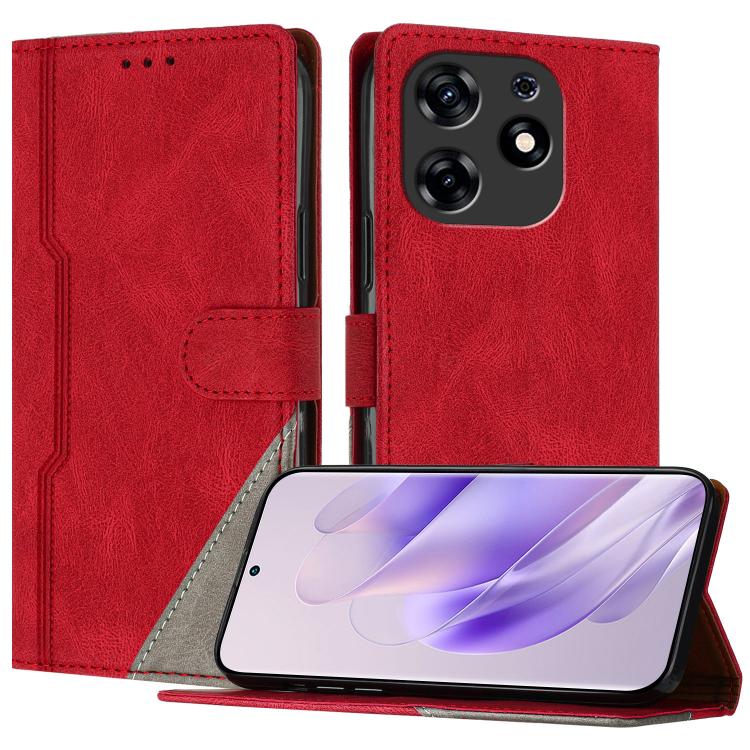 For Tecno Spark 10 Pro Color Matching Buckle Clasp Vegan Leather Phone Case(Red)