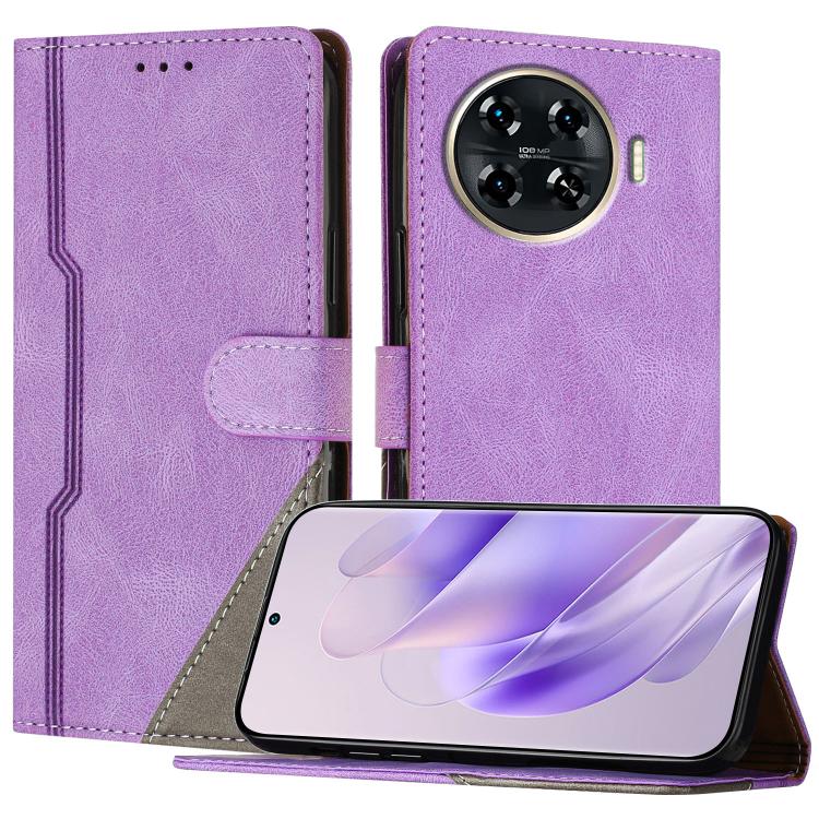 For Tecno Spark 20 Pro+ Color Matching Buckle Clasp Vegan Leather Phone Case(Purple)