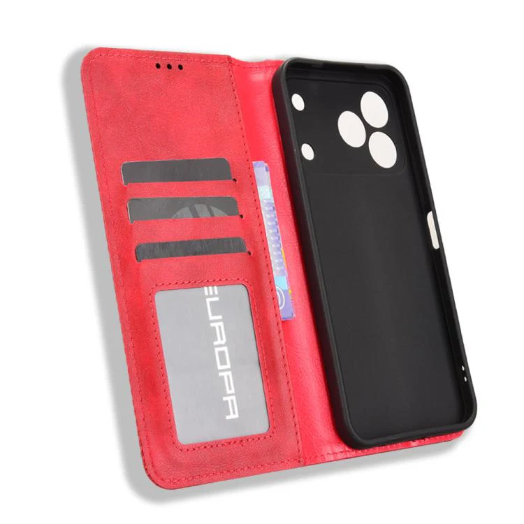 For Tecno Spark 50 4G Magnetic Buckle Retro Texture Leather Phone Case(Red) - Image 4