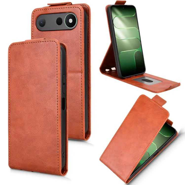For Tecno Spark 50 5G Magnetic Vertical Flip Leather Phone Case with Buckle(Brown)