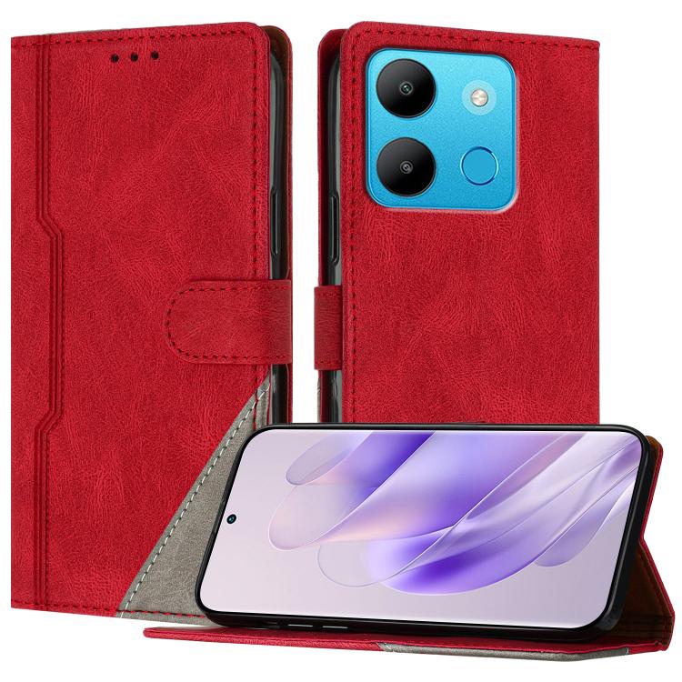 For Tecno Spark Go 2023 Color Matching Buckle Clasp Vegan Leather Phone Case(Red)