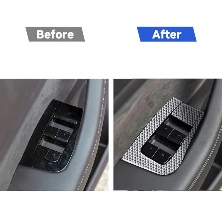 For Tesla Model 3 2017-2022 / Y 2020-2024 6pcs/Set Carbon Fiber Car Window Lift Panel Decorative Sticker, Left Drive(Silver) - Image 5