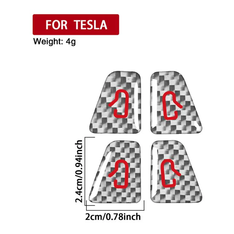 For Tesla Model 3 2019-2023 / Y 2019-2024 4pcs/Set Carbon Fiber Car Door Switch Decorative Sticker with Label, Left and Right Drive(Silver) - Image 4