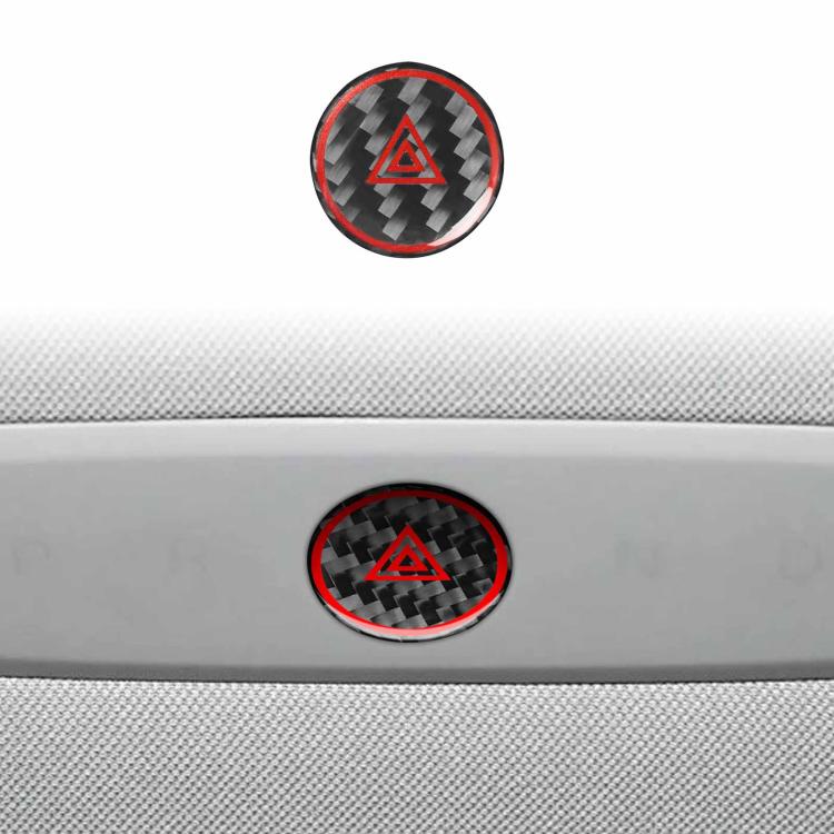 For Tesla Model 3 2023- Carbon Fiber Car Emergency Light Button with Label Decorative Sticker, Left and Right Drive(Black)