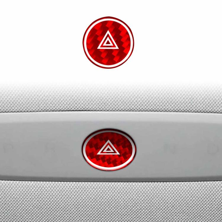 For Tesla Model 3 2023- Carbon Fiber Car Emergency Light Button with Label Decorative Sticker, Left and Right Drive(Red)