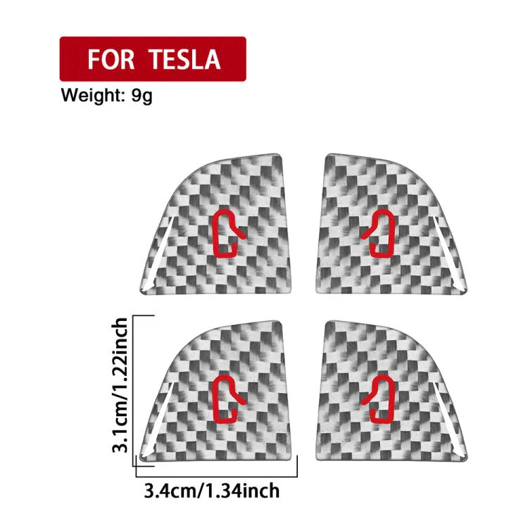 For Tesla Model 3 New Edition 2023+ 4pcs/Set Carbon Fiber Car Door Switch Decorative Sticker with Label, Left and Right Drive(Silver) - Image 4