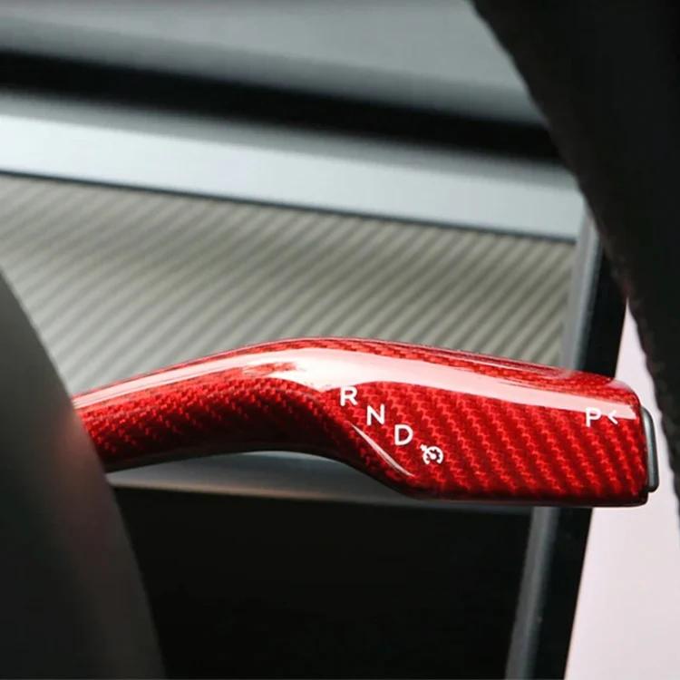 For Tesla Model 3 / Y 2pcs/Set Car Turn Signal Lever Carbon Fiber Pattern Protective Cover(Bright Red)
